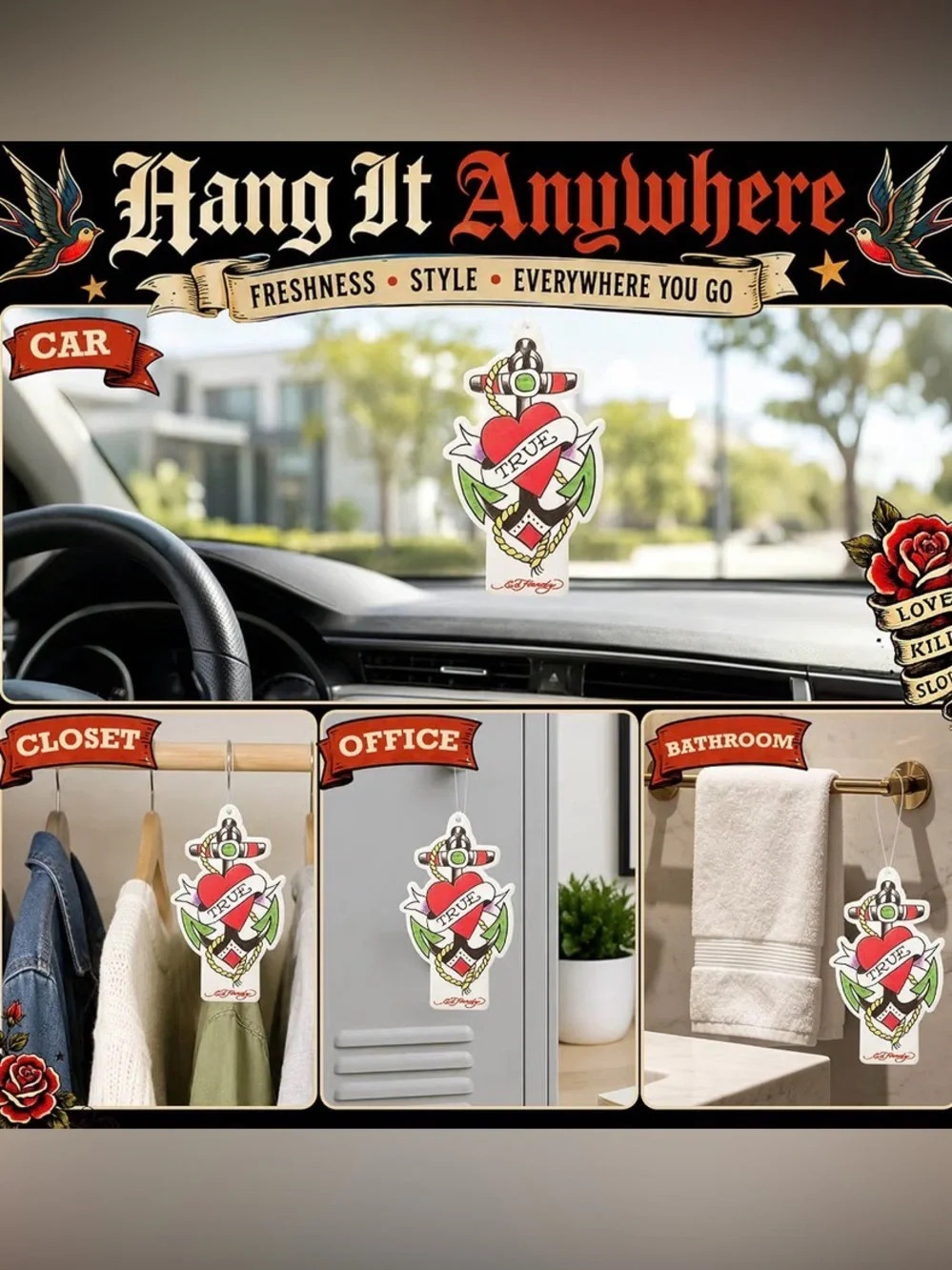 Ed Hardy Red & Green Anchor Heart Hanging Air Freshener